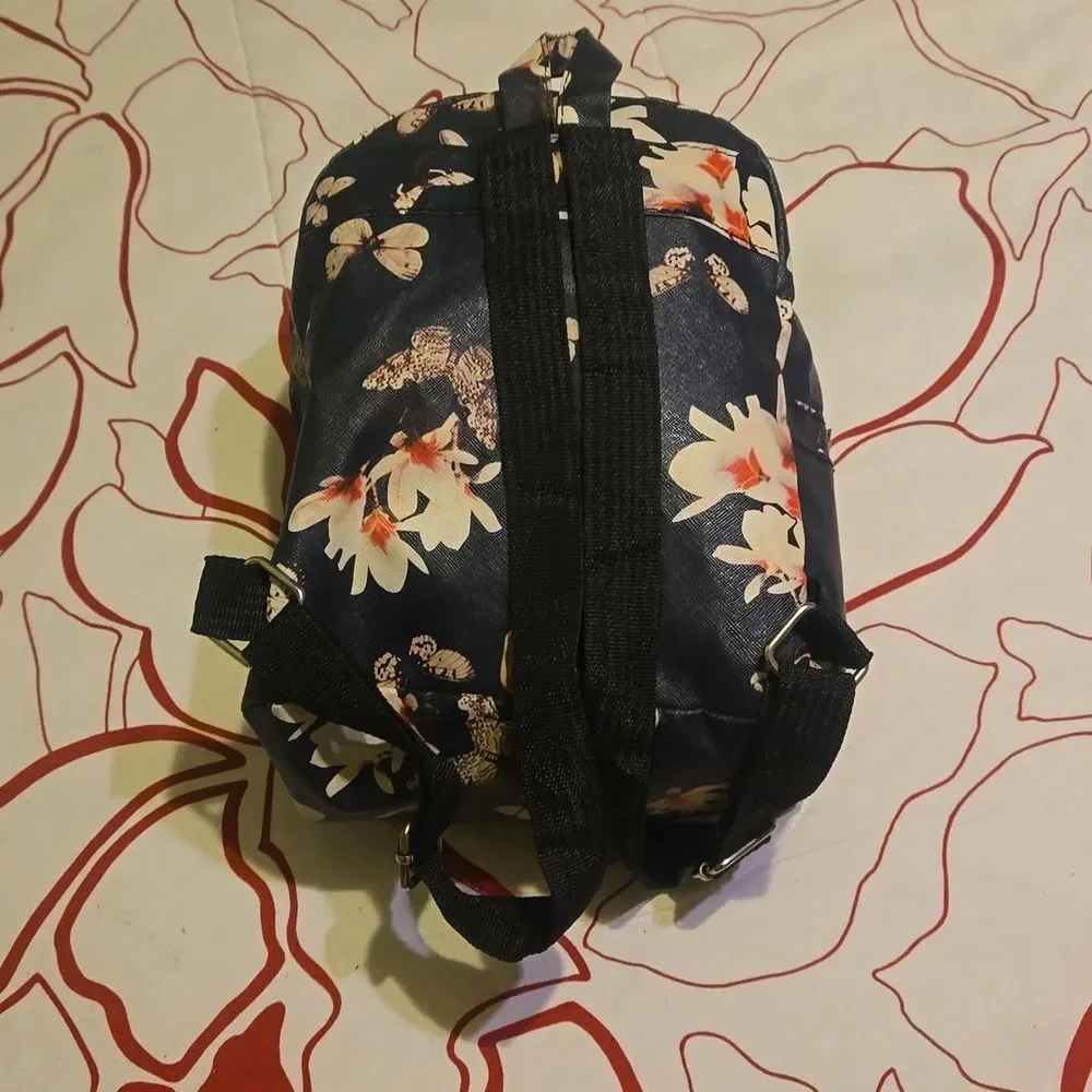 H&L Mini Backpack floral pattern front pocket zippered adjustable casual & chic